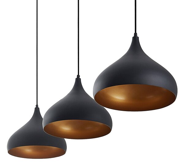 Lindby Elamira függőlámpa, fekete, fém, 133cm, 3 lámpás., dimmelhető, Fekete, Nappali / Étkező, fém, Modern
