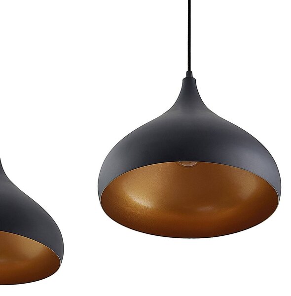 Lindby Elamira függőlámpa, fekete, fém, 133cm, 3 lámpás., dimmelhető, Fekete, Nappali / Étkező, fém, Modern
