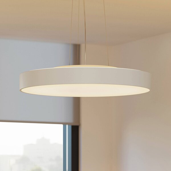 Arcchio LED-es függőlámpa Vanida, fehér, Ø 60 cm, fel/le, dimmelhető, Fehér / opál, Konyha, Alumínium, Modern