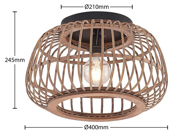 Lindby mennyezeti lámpa Bominio, Ø 40 cm, rattan, fa, E27, dimmelhető, Világos fa, Nappali / Étkező, Fa, Skandináv