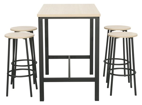 Set masa si scaune de bar, 5 buc, Arzo, Natural, 100x60x86 cm