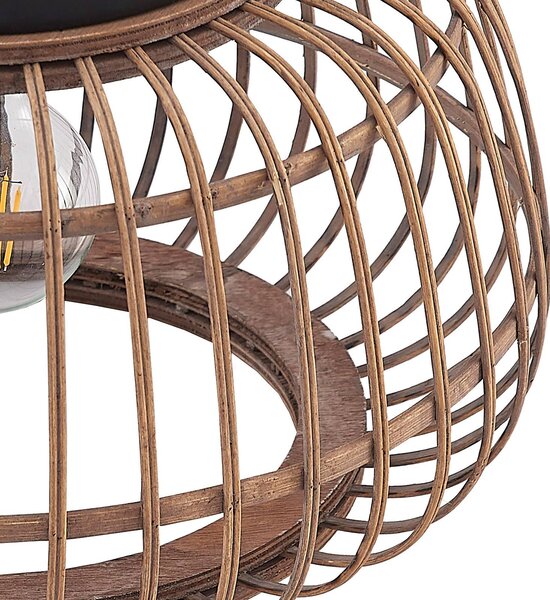 Lindby mennyezeti lámpa Bominio, Ø 40 cm, rattan, fa, E27, dimmelhető, Világos fa, Nappali / Étkező, Fa, Skandináv