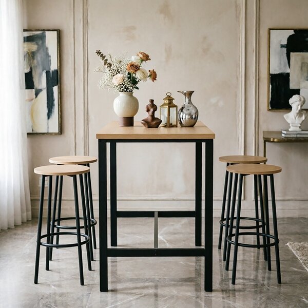 Set masa si scaune de bar, 5 buc, Arzo, Natural, 100x60x86 cm