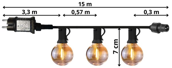 JAKS Kültéri LED fényfüzér 20 LED, 15 m