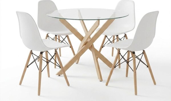 Set masa si scaune dining, 5 buc, Julita Antoro, Transparent, 80x80x75 cm