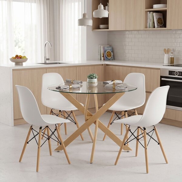 Set masa si scaune dining, 5 buc, Julita Antoro, Alb, 100x100x75 cm