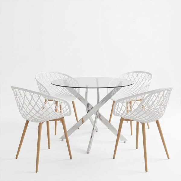 Set masa si scaune dining, 5 buc, Ezra Antoro, Transparent, 100x100x75 cm
