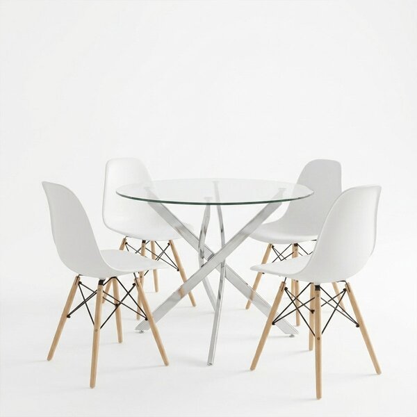 Set masa si scaune dining, 5 buc, Julita Antoro, Transparent, 80x80x75 cm
