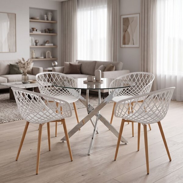 Set masa si scaune dining, 5 buc, Ezra Antoro, Transparent, 100x100x75 cm
