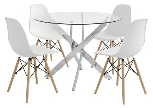 Set masa si scaune dining, 5 buc, Julita Antoro, Alb, 100x100x75 cm