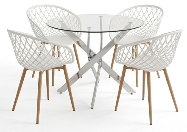 Set masa si scaune dining, 5 buc, Ezra Antoro, Transparent, 80x80x75 cm