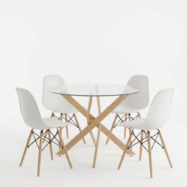 Set masa si scaune dining, 5 buc, Julita Antoro, Alb, 100x100x75 cm