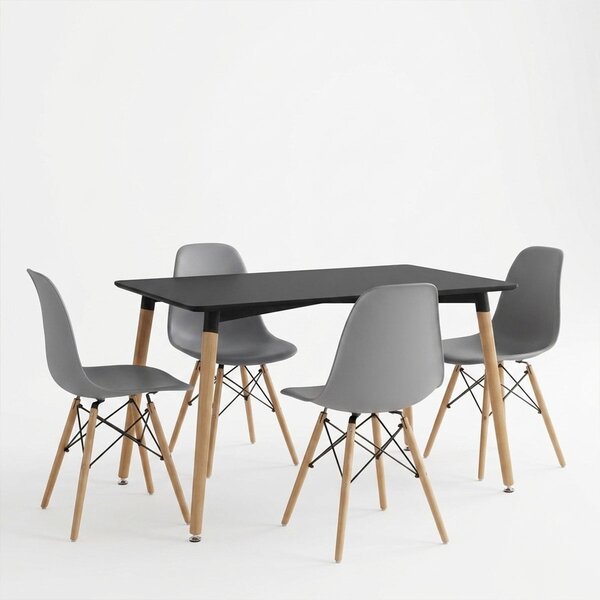 Set masa si scaune dining, 5 buc, Julita Natali, Gri, 120x80x76 cm