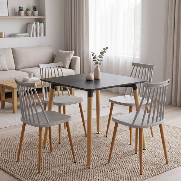 Set masa si scaune dining, 5 buc, Aurora Natali, Alb, 80x80x76 cm