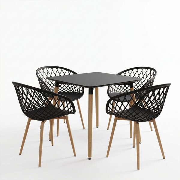 Set masa si scaune dining, 5 buc, Ezra, Negru, 80x80x76 cm