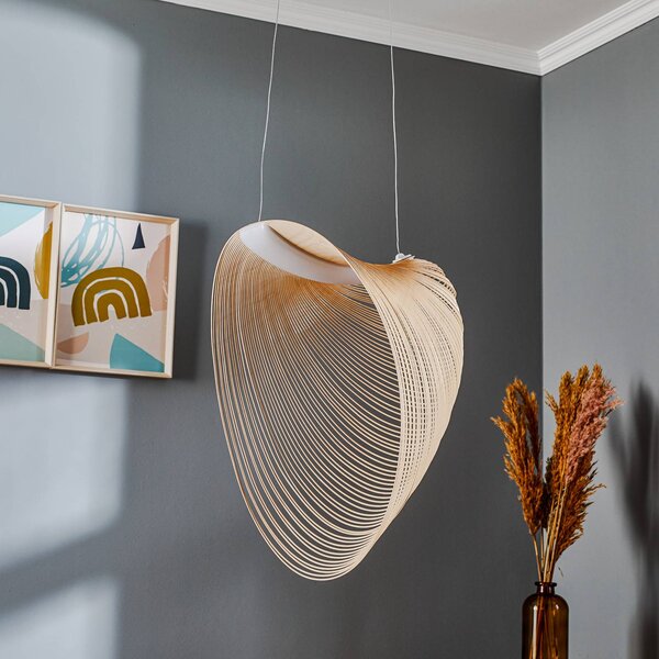 Luceplan Illan LED-es fa függesztett lámpa, fényerőszabályzó Ø 60 cm, dimmelhető, Világos fa, Nappali / Étkező, Fa, Dizájn