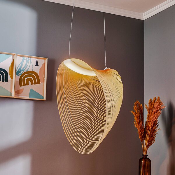 Luceplan Illan LED-es fa függesztett lámpa, fényerőszabályzó Ø 60 cm, dimmelhető, Világos fa, Nappali / Étkező, Fa, Dizájn
