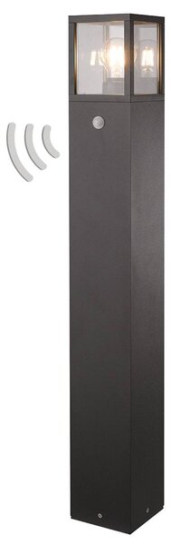 Lucande ösvény világítás Klemens, 90 cm, érzékelő, antracit, E27, Fekete, Alumínium, Modern