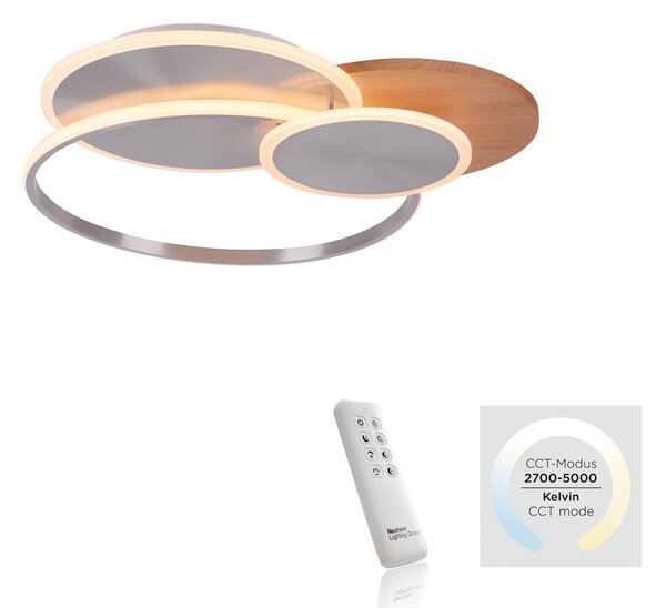 Paul Neuhaus LED mennyezeti lámpa Palma, fa, CCT, 65cm, fényerőszabályzóval, dimmelhető, Sötét fa, Nappali / Étkező, Alumínium