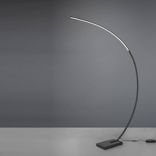 Trio Lighting LED íves állólámpa, fekete matt, dimmelhető, Fekete, Nappali / Étkező, fém, Modern