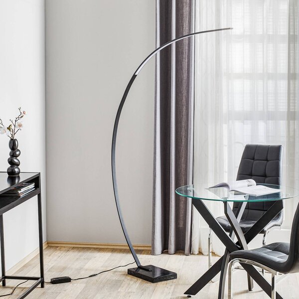 Trio Lighting LED íves állólámpa, fekete matt, dimmelhető, Fekete, Nappali / Étkező, fém, Modern