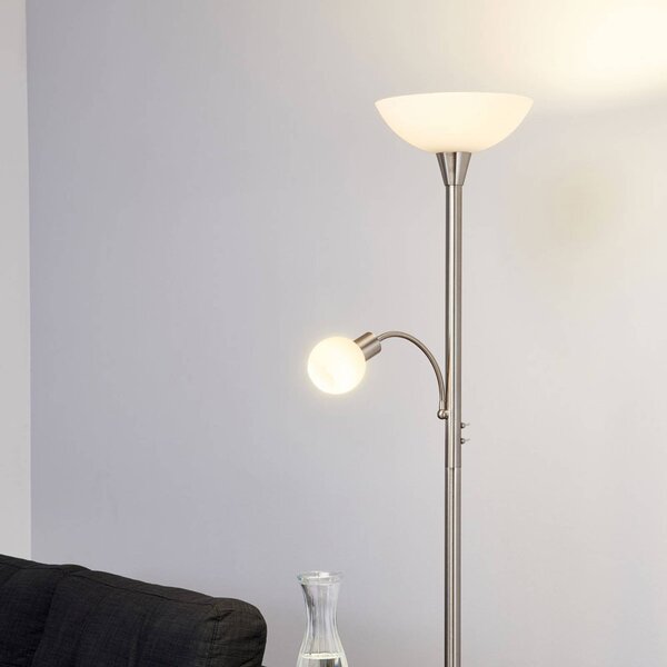 Lindby Elaina álló lámpa, olvasólámpa, nikkel színű, 180 cm, E27, Alu / szürke / cink, Nappali / Étkező, fém, Modern