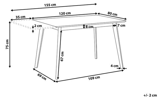 Kihúzható étkezőasztal MEDIO Fehér 120/155 cm 80 cm