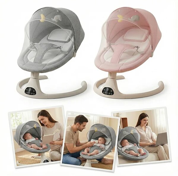 Rockybaby™ Elektromos, Távirányítós Babahinta, Szürke