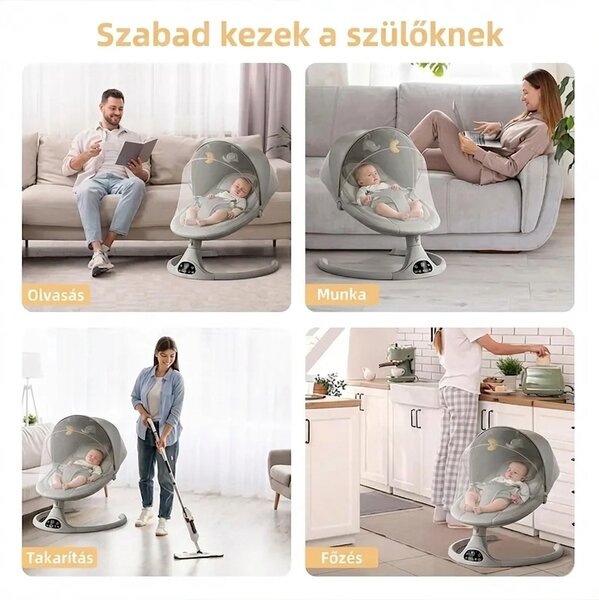 Rockybaby™ Elektromos, Távirányítós Babahinta, Szürke