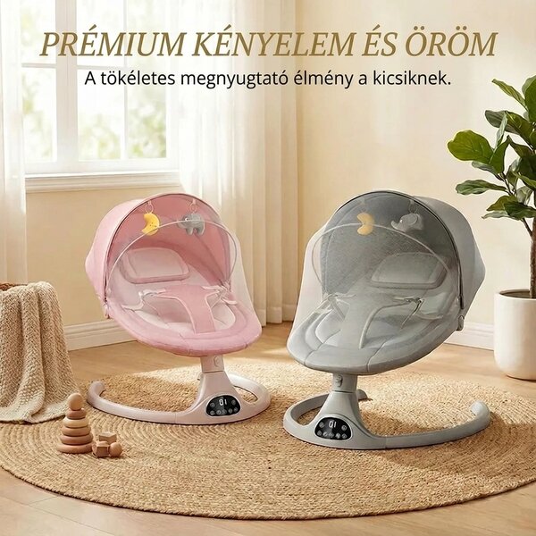 Rockybaby™ Elektromos, Távirányítós Babahinta, Szürke