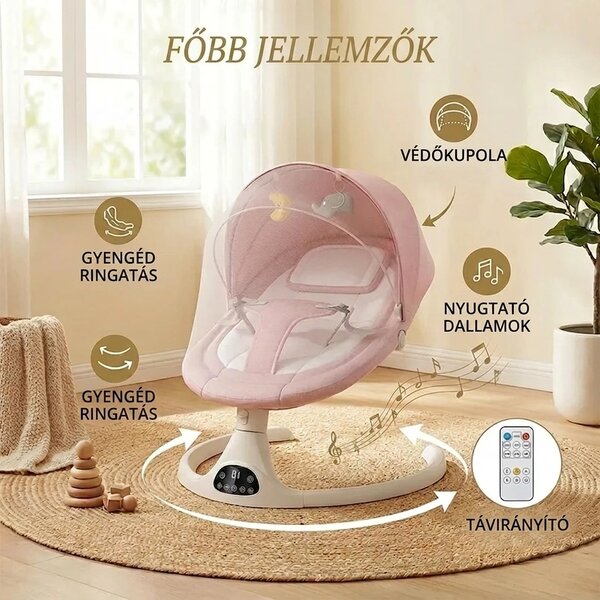 Rockybaby™ Elektromos, Távirányítós Babahinta, Szürke