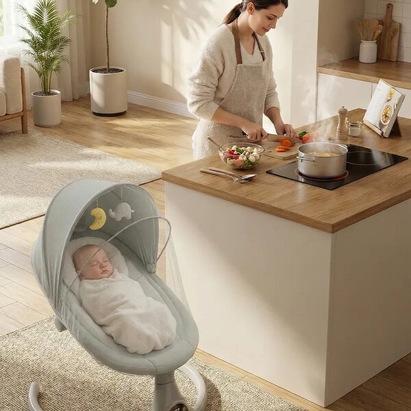 Rockybaby™ Elektromos, Távirányítós Babahinta, Szürke