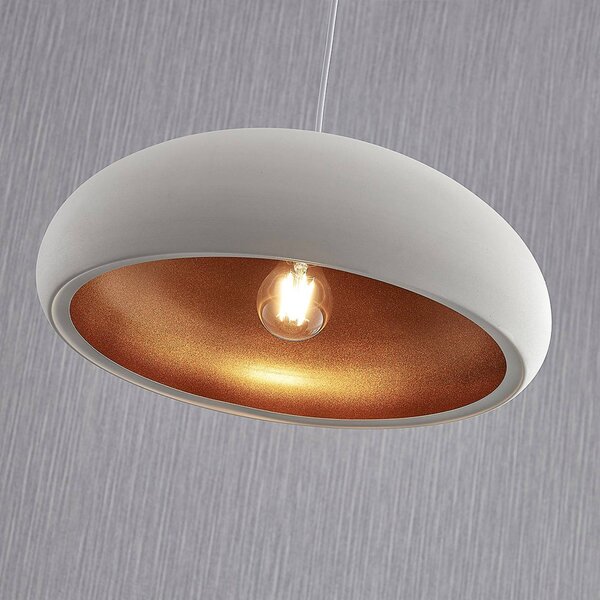 Lindby függőlámpa Gerwina, fehér/arany, fém, 40 cm, E27, dimmelhető, Fehér / opál, Nappali / Étkező, fém, Modern