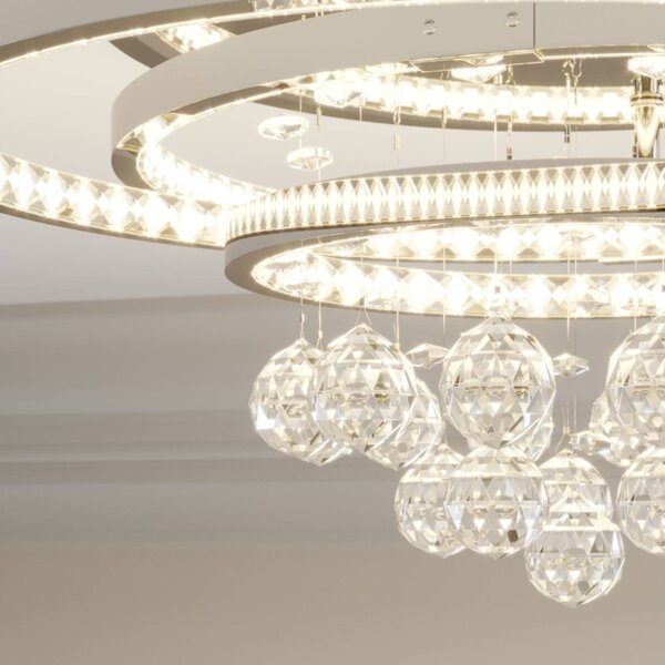 Lucande LED mennyezeti világítás Keely, króm színű, kristály, 45 cm, dimmelhető, Króm / ezüst, Nappali / Étkező, fém, Modern