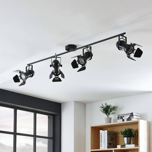Lindby Tilen mennyezeti spotlámpa, 4 lámpás, fekete, fém, 125cm, dimmelhető, Fekete, Nappali / Étkező, fém, Indusztriális dizájn