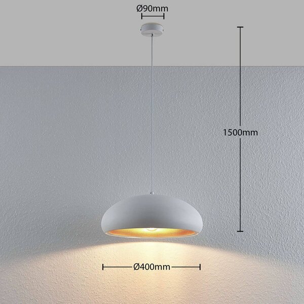 Lindby függőlámpa Gerwina, fehér/arany, fém, 40 cm, E27, dimmelhető, Fehér / opál, Nappali / Étkező, fém, Modern