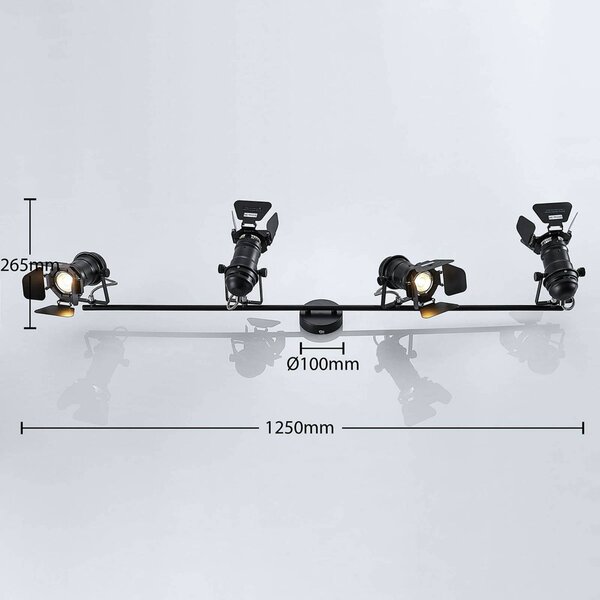 Lindby Tilen mennyezeti spotlámpa, 4 lámpás, fekete, fém, 125cm, dimmelhető, Fekete, Nappali / Étkező, fém, Indusztriális dizájn