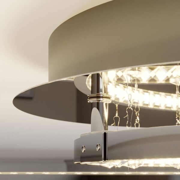 Lucande LED mennyezeti világítás Keely, króm színű, kristály, 45 cm, dimmelhető, Króm / ezüst, Nappali / Étkező, fém, Modern