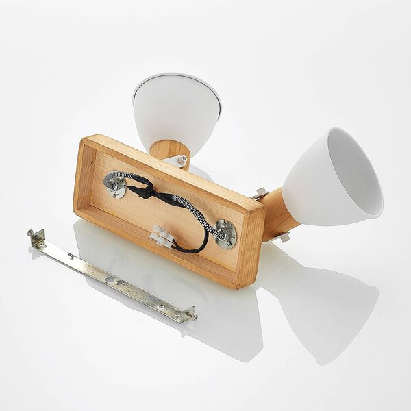Lindby Merela mennyezeti spot, fehér, 28 cm, 2-lámpás, fa, E14, dimmelhető, Világos fa, Nappali / Étkező, Fa, Skandináv