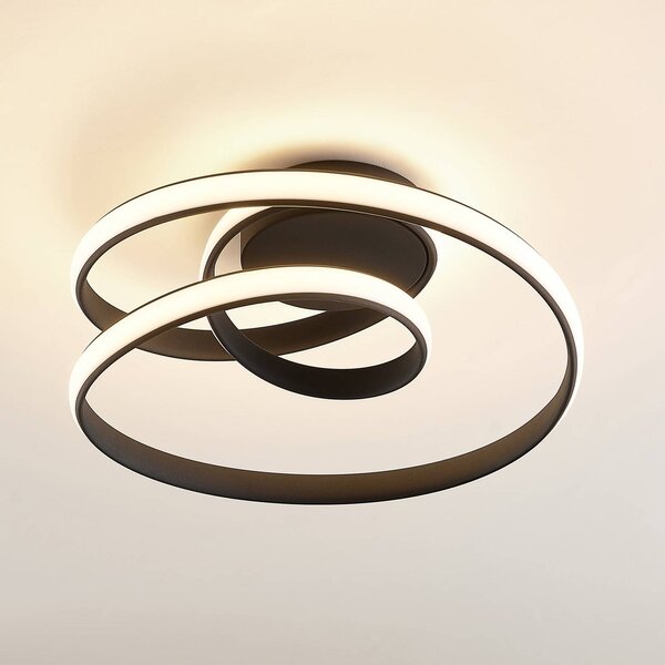 Lucande LED mennyezeti lámpa Sakina, fekete, fém, Ø 48cm, dimmelhető, Fekete, Nappali / Étkező, fém, Dizájn