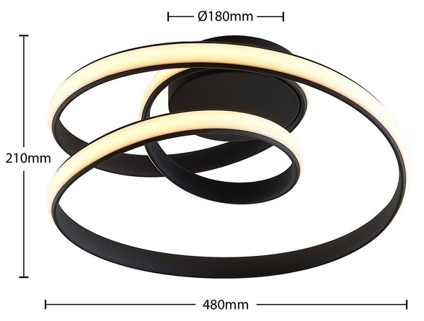 Lucande LED mennyezeti lámpa Sakina, fekete, fém, Ø 48cm, dimmelhető, Fekete, Nappali / Étkező, fém, Dizájn
