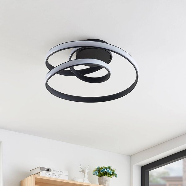 Lucande LED mennyezeti lámpa Sakina, fekete, fém, Ø 48cm, dimmelhető, Fekete, Nappali / Étkező, fém, Dizájn