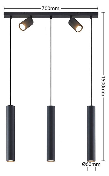 Lindby Sanad lógó világítás, 70 cm, 5 izzós, fekete, GU10, dimmelhető, Fekete, Nappali / Étkező, fém, Modern
