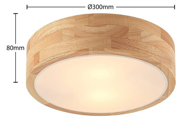 Lindby Tanju mennyezeti lámpa, Ø30 cm, 2 izzós, kaucsukfa, E27, dimmelhető, Világos fa, Nappali / Étkező, Fa, Vidéki otthon / Rusztikus