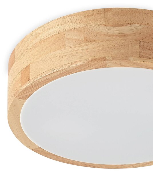 Lindby Tanju mennyezeti lámpa, Ø30 cm, 2 izzós, kaucsukfa, E27, dimmelhető, Világos fa, Nappali / Étkező, Fa, Vidéki otthon / Rusztikus