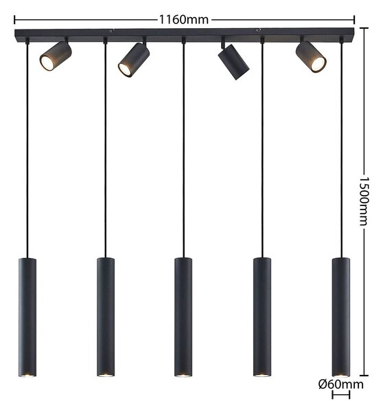 Lindby Sanad lógó világítás, 116 cm, 9 izzós, fekete, GU10, dimmelhető, Fekete, Nappali / Étkező, fém, Modern