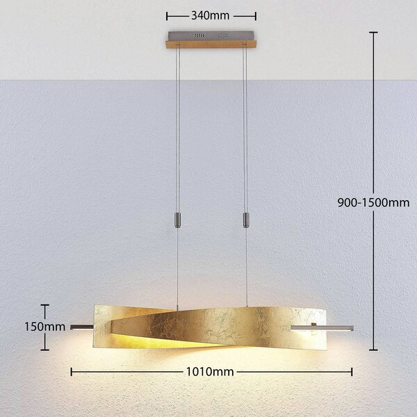 Lucande LED-es függőlámpa Marija, 101 cm, arany színű, fényerőszabályzóval, dimmelhető, Sárgaréz / arany, Nappali / Étkező, fém, Modern