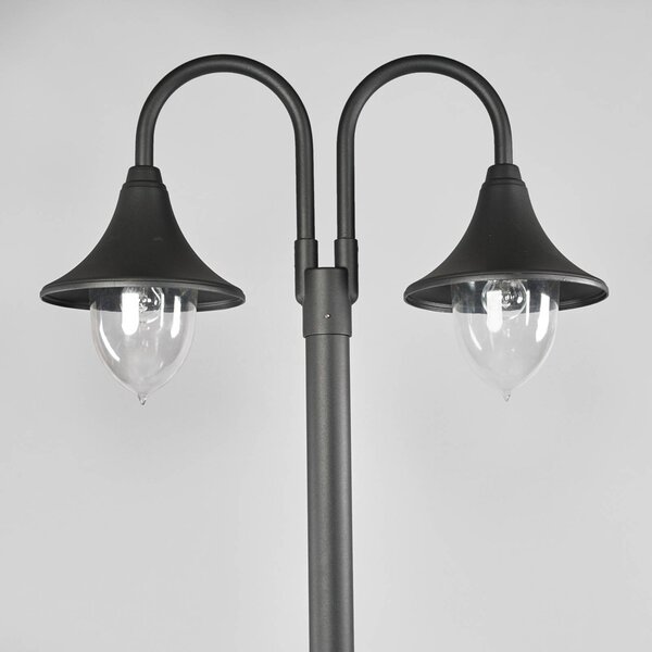 Lindby Madea kültéri lámpa, szürke, 2-lámpás, 212 cm, E27, IP44, dimmelhető, Fekete, Alumínium, Modern
