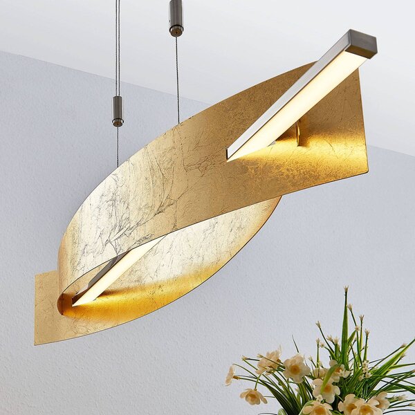 Lucande LED-es függőlámpa Marija, 101 cm, arany színű, fényerőszabályzóval, dimmelhető, Sárgaréz / arany, Nappali / Étkező, fém, Modern