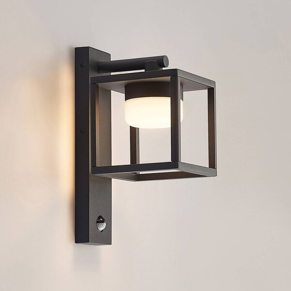Lucande Timio kültéri fali lámpa, downlight, érzékelő, GX53, IP44, dimmelhető, Alu / szürke / cink, Alumínium, Modern